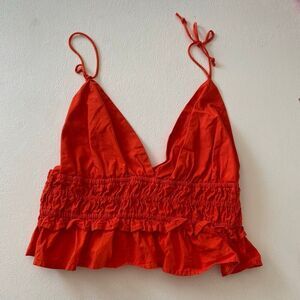 Sim & Sam Red Ruffle Crop Top M Boho Summer Peplum Tank Adjustable Straps
